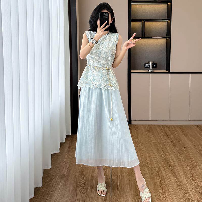 RIERA波西米亚夏日绝美套装女独特漂亮海边度假无袖上衣半身长裙