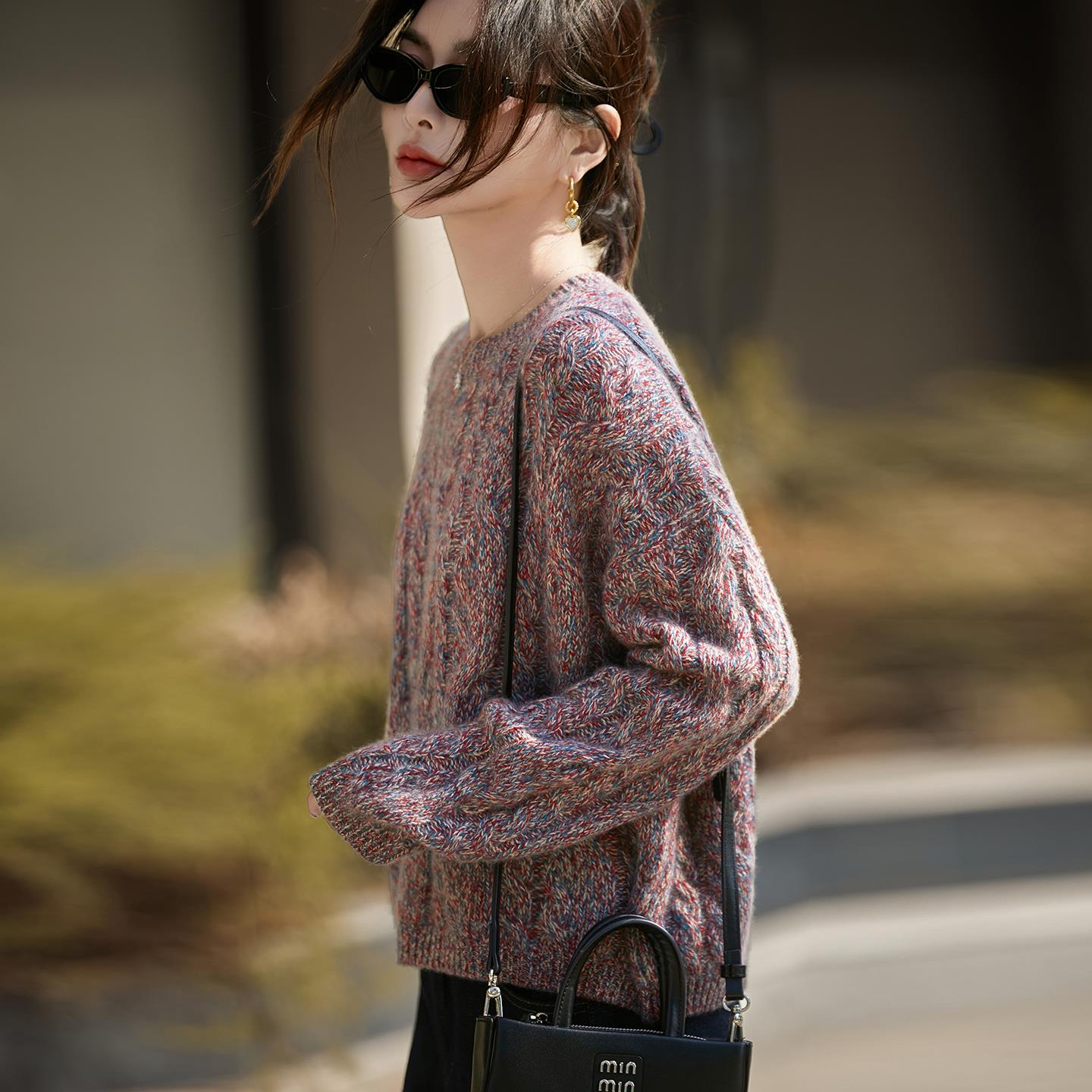 ROUMIKL法式慵懒风花纱100衫女2025新款宽松高级感保暖针织打底毛