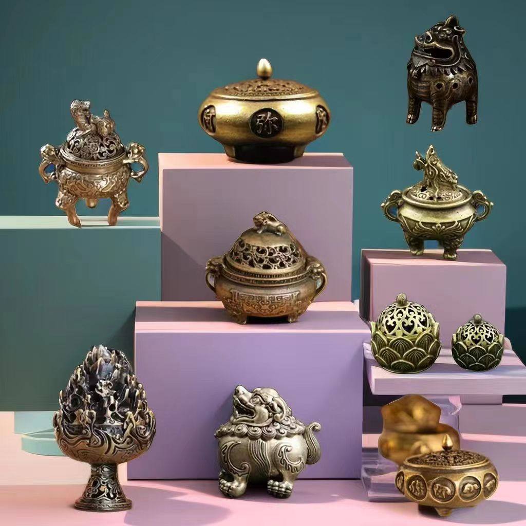 跨境香炉仿古三足双耳香薰炉带盖子迷你貔貅鼎手把件麒麟铜小香炉,家居饰品,香薰炉,淘宝优惠券,粉丝福利购,淘宝优惠卷