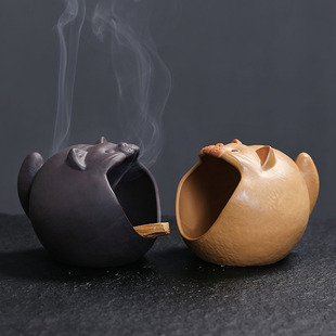 跨境 北欧风格氛围 陶瓷猫咪香薰烛台鼠尾草圣木托盘陶瓷底座蜡台