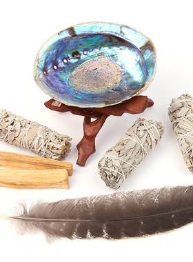 跨境美国加州479寸白鼠尾草雪松蓝鼠尾草鲍鱼壳香薰杖whit e sage