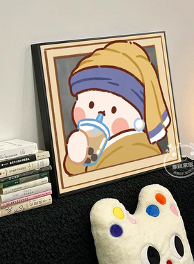 搞怪可爱趣味世界名画insQ版卡通少女挂画客餐厅儿童房装饰摆画
