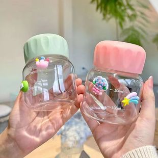 胖胖杯玻璃水杯燕麦分装牛奶杯学生带杯摇摇杯密封防漏