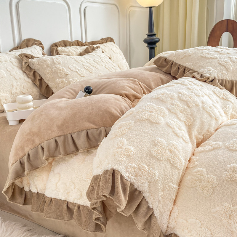 防静电冬季四件套雕花绒加厚轻奢裸睡牛奶绒保暖加绒速暖厚实被罩,床上用品,隔脏床品,淘宝优惠券,粉丝福利购,淘宝优惠卷