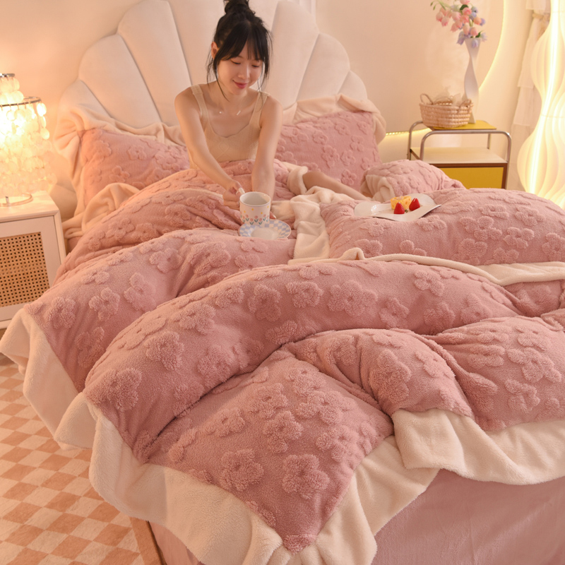 裸睡四件套甜蜜坊法兰绒加绒保暖