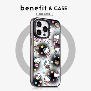 benefit黑色晕染星星凯蒂猫适用于iphone17promax苹果16PRO晶盾磁吸手机壳15新款 13防摔套14冰川纹12彩色边框