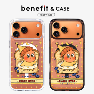benefit星星吐司可爱小人适用于iphone17promax苹果16PRO黑色透明磁吸手机壳15新款 13防摔保护套14情侣12