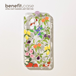 benefit创意手绘水果合集17适用于iphone16promax苹果15PRO手机壳13新款 11透明xsmax硅胶xr防摔8p 14套12个性