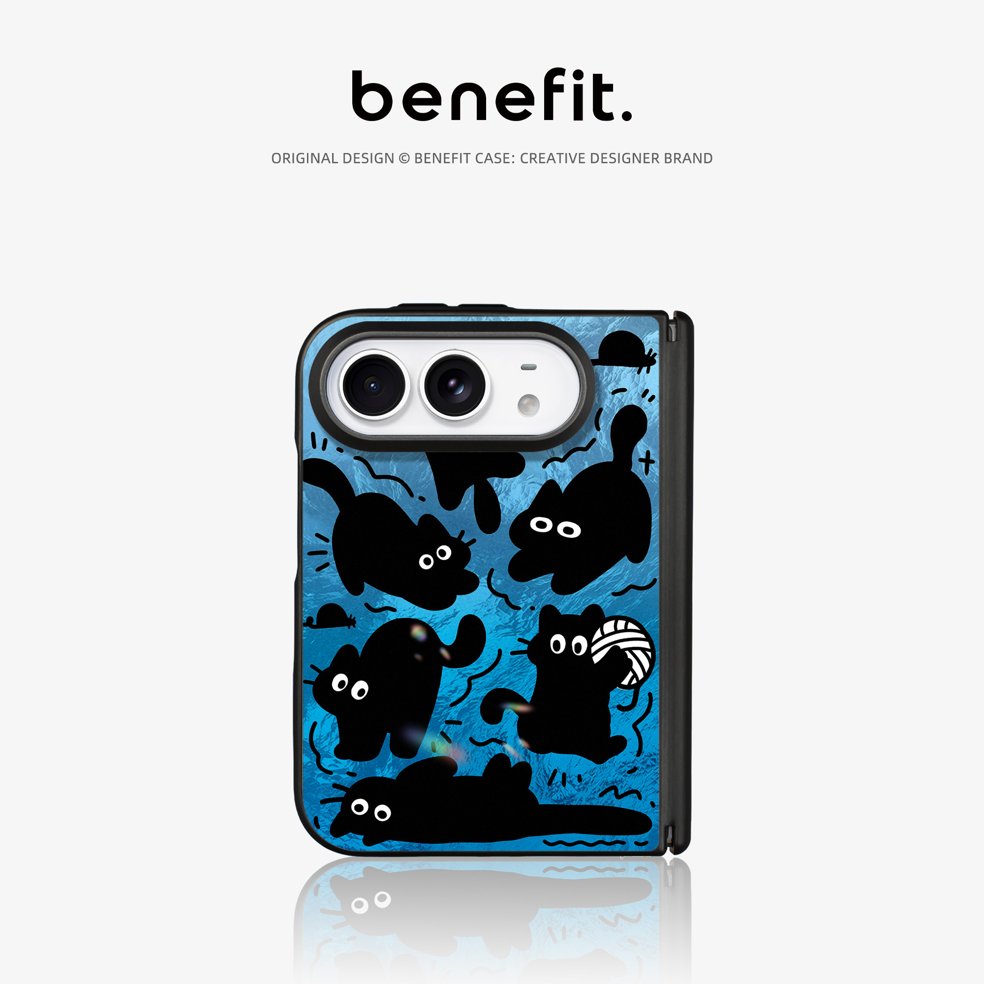 benefit涂鸦手绘搞怪小猫适用于iPhoneDuo手机壳磁吸冰川纹新款DUO苹果折叠屏中轴保护外壳磁吸充电防摔高级
