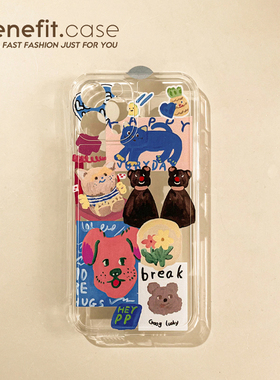 Benefit日韩ins卡通涂鸦动物17pro16适用15苹果13promax手机壳iphone12mini防摔14promax新11xs透明xr可爱8p