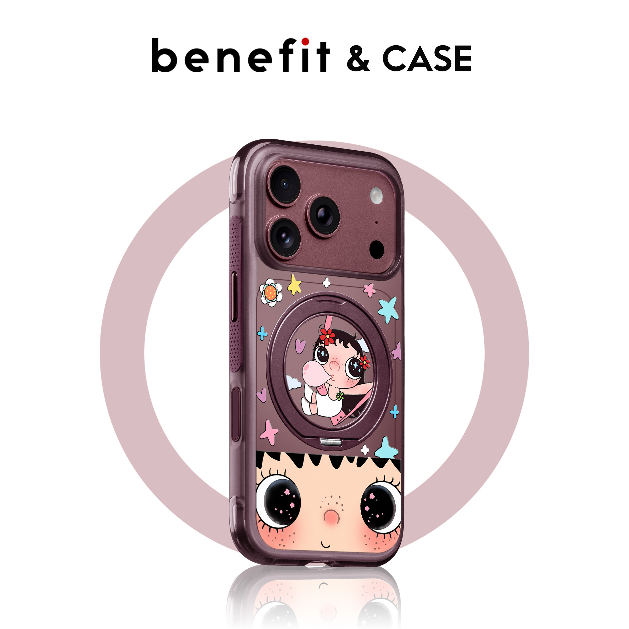benefit勃艮第酒红荡秋千女孩支点壳适用于iphone18promax手机壳磁吸旋转支架苹果17PROMAX新款15pro防摔16