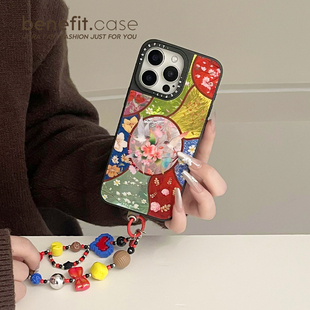 benefit中式 14套12冰川纹防摔 文艺拼接花朵喜鹊带积木手链17适用于iphone16promax苹果15PRO磁吸手机壳13新款