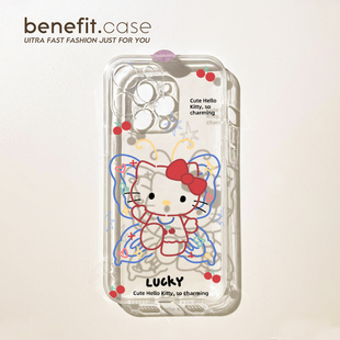 benefit蝴蝶翅膀可爱线条猫17适用于iphone16promax苹果15PRO手机壳13新款14套12个性11透明xsmax硅胶xr防摔