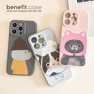 benefit可爱呆萌帽子猫咪狗狗17适用于iphone16promax苹果15PRO手机壳13新款 14套12创意11液态xsmax硅胶xr防