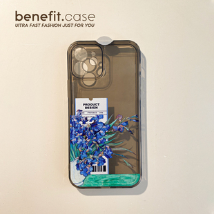 Benefit复古油画珠光鸢尾花17pro16适用15苹果13promax手机壳iphone12mini软14promax套11 xsmax女xr创意8pl