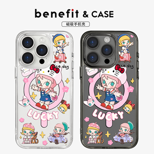 benefit可爱幸运凯蒂猫女孩17适用于iphone16promax苹果15PRO黑色透明磁吸手机壳13新款 14防摔保护套12情侣