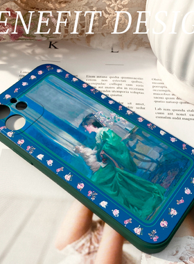 Benefit复古油画抱狗女人17pro16适用15苹果13promax手机壳苹果iphone12mini软14promax蓝色11xs/xr/8plus/7