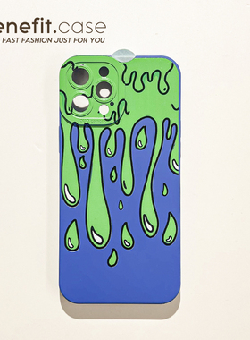Benefit油漆涂鸦卡通蓝色17pro16适用15苹果13手机壳iphone14promax新款12保护套11小众xsmax透明xr硅胶8plu