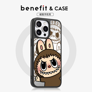 benefit可爱棕色毛绒小怪物17适用于iphone16promax苹果15PRO镜面磁吸手机壳13新款 14小米15PRO防摔三星S25