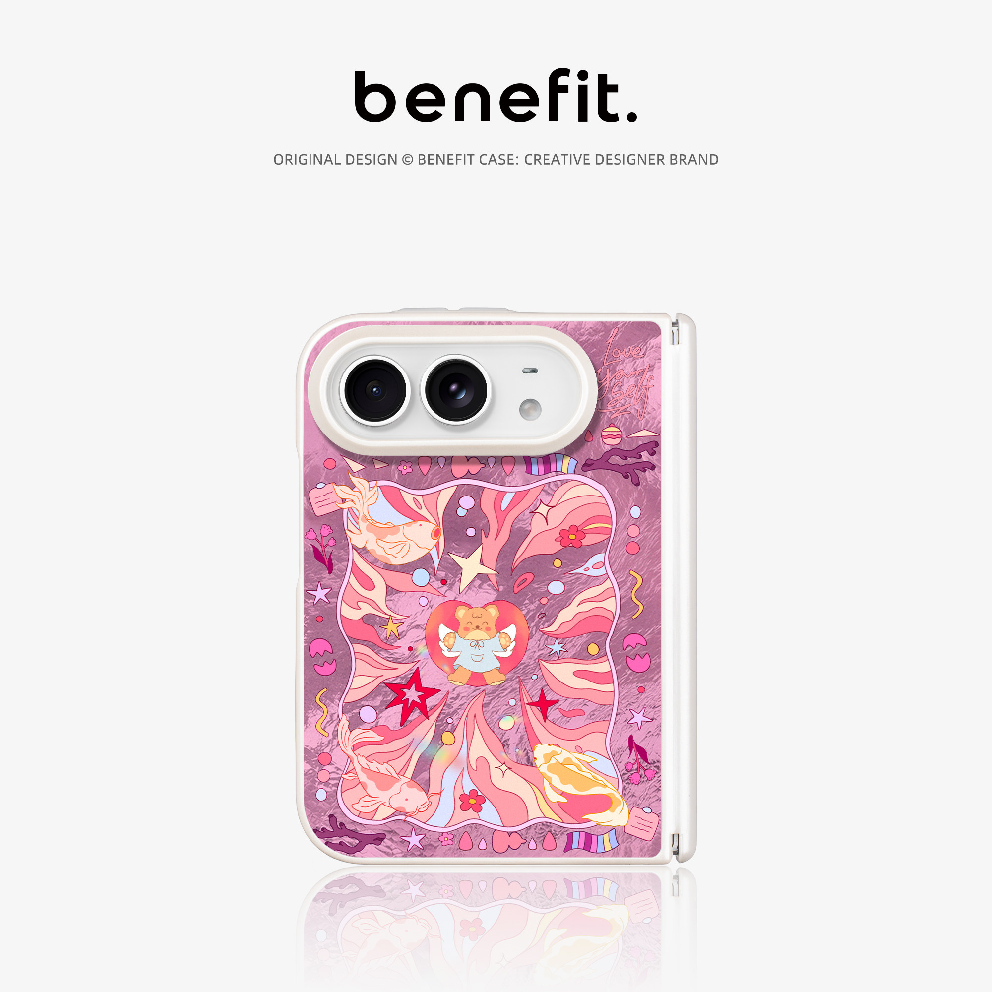 benefit鲤鱼小熊白色适用于iPhoneDuo手机壳磁吸冰川纹新款DUO苹果折叠屏中轴保护外壳磁吸充电防摔高级