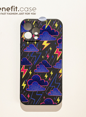 Benefit复古风插画暴雨天气17pro16适用15苹果13手机壳iphone14promax新款12保护套11创意xsmax透明硅胶8plu