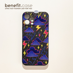Benefit复古风插画暴雨天气17pro16适用15苹果13手机壳iphone14promax新款 12保护套11创意xsmax透明硅胶8plu