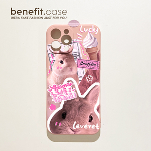 benefit可爱粉色小兔子17pro16适用于15苹果13手机壳iphone14promax新款 12套11简约xsmax小众xr全包8plus硅胶