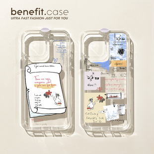 benefit个性 14套12创意11透明xsmax硅胶xr防摔8p 拼接英文纸张17适用于iphone16promax苹果15PRO手机壳13新款