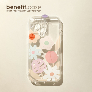 Benefit清新ins向日葵彩色花17pro16适用15苹果13promax手机壳日韩iphone12mini软壳14promax硅胶xs简约xr新