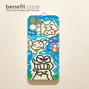 benefit创意线条猪猪涂鸦17pro16适用iphone15手机壳苹果13iphone14promax新款 xsmax透明xr硅胶8p 12套11个性