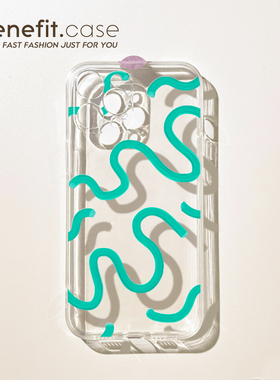 benefit设计感绿色线条17pro16适用15苹果13手机壳iphone14promax新款12套11个性xsmax透明xr全包8plus硅胶防