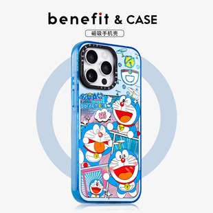 benefit卡通拼接日漫叮当猫适用于iphone17promax苹果16PRO晶盾磁吸手机壳15新款 14防摔套13冰川纹彩色边框12