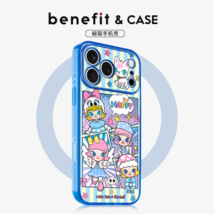 benefit潮流拼接卡通女孩适用于iphone17promax苹果16PRO晶盾磁吸手机壳15新款 13套14冰川纹12防摔彩色边框