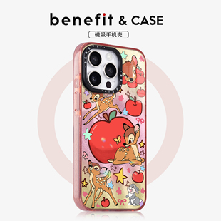 benefit可爱卡通红苹果小鹿适用于iphone17promax苹果16PRO晶盾磁吸手机壳15新款 13套14波漾纹12防摔彩色边框