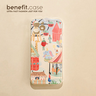 Benefit卡通ins风游乐园木马17pro16适用15苹果13promax手机壳iphone12硅胶14promax可爱11小众max透明壳xr简