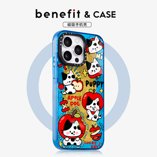 benefit卡通可爱苹果奶牛猫适用于iphone17promax苹果16PRO晶盾磁吸手机壳15新款 13防摔套14冰川纹12彩色边框