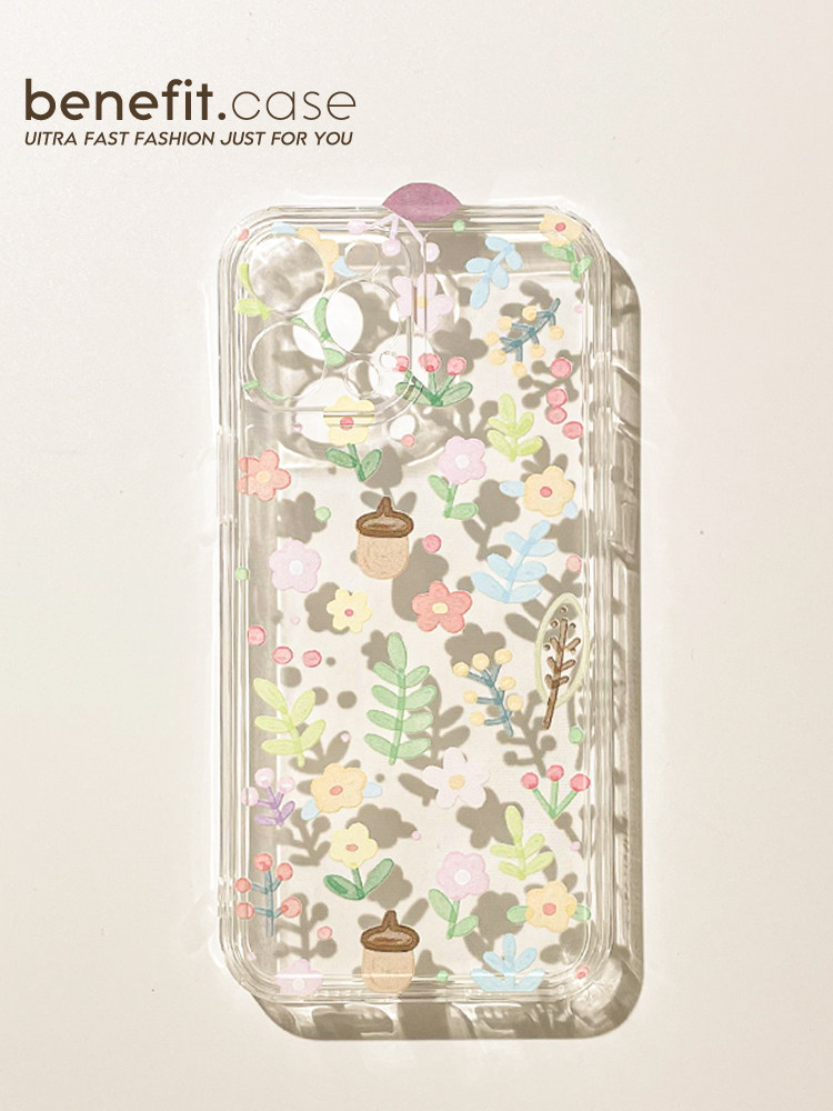 Benefit日韩ins清新花草植物17pro16适用15苹果13promax手机壳iphone12mini防摔14promax新11xs透明xr硅胶8p