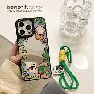 benefit可爱围绕小青蛙兔带绿色短挂绳17适用于iphone16promax苹果15PRO磁吸手机壳13新款 14套12华为镜面防摔