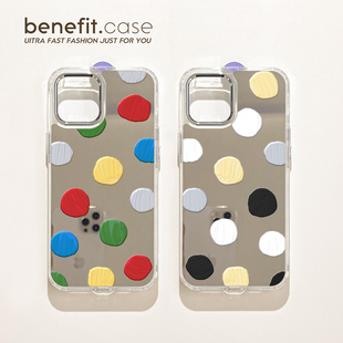 benefit夏日镜面彩色油画波点17pro16适用于15苹果13手机壳iphone14promax新款 12套11情侣xsmax小众xr全包8p
