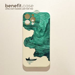 benefit新中式 14套12小众11全包xs硅胶xr防 小船独钓寒江17pro16适用于iphone15promax苹果15PRO手机壳13新款