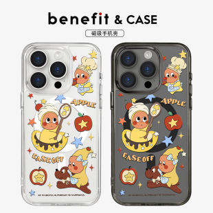 benefit超萌苹果卡通小人17适用于iphone16promax苹果15PRO黑色透明磁吸手机壳13新款 14防摔保护套12情侣