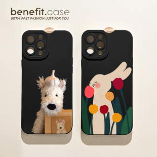 benefit可爱花朵小兔大蒜狗狗17适用于iphone16promax苹果15PRO手机壳13新款 14套12创意11全包xsmax硅胶xr防