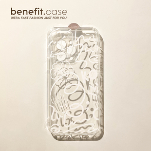 Benefit高级艺术线条涂鸦17pro16适用15苹果13promax手机壳iphone12mini冷淡风14promax小众11女xsmax透明xr