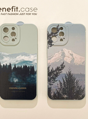 benefit远山风景绿色树林17适用于iphone16promax苹果15PRO手机壳13新款14套12创意11全包xsmax硅胶xr防摔8p