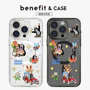 benefit开心鼹鼠和他 14防摔保护套12情侣 伙伴17适用于iphone16promax苹果15PRO黑色透明磁吸手机壳13新款