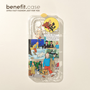 benefit拼接插画丁丁历险记17适用于iphone16promax苹果15PRO手机壳13新款 14套12创意11透明xsmax硅胶xr防摔