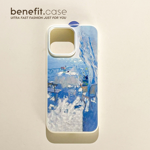 benefit水彩油画海边阳台17适用于iphone16promax苹果15PRO手机壳13新款 14套12创意11软壳xsmax硅胶xr防摔8p