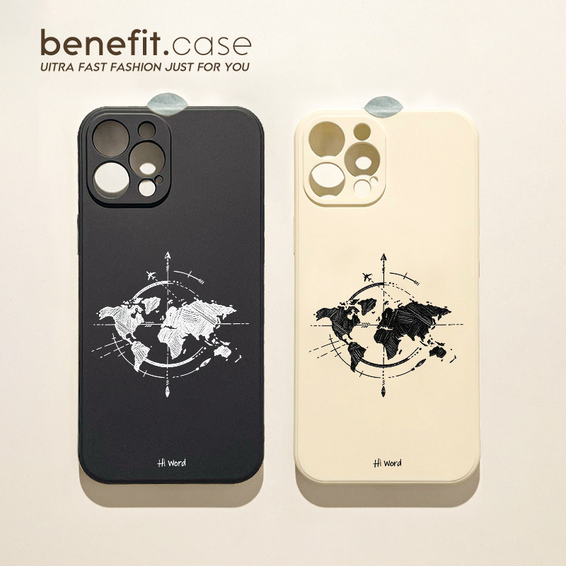 benefit黑白手绘世界地图17适用于iphone16promax苹果15PRO手机壳13新款14套12创意11全包xsmax硅胶xr防摔8p,3C数码配件,手机保护套/壳,淘宝优惠券,粉丝福利购,淘宝优惠卷