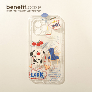 benefit卡通涂鸦酷斑点狗17适用于iphone16promax苹果15PRO手机壳13新款 14套12创意11透明xsmax硅胶xr防摔8p