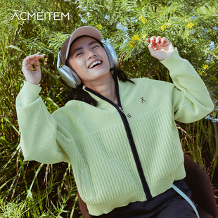 ACMEITEM爱棵米 26春新品竖条纹针织开衫短款宽松开襟外套上衣女